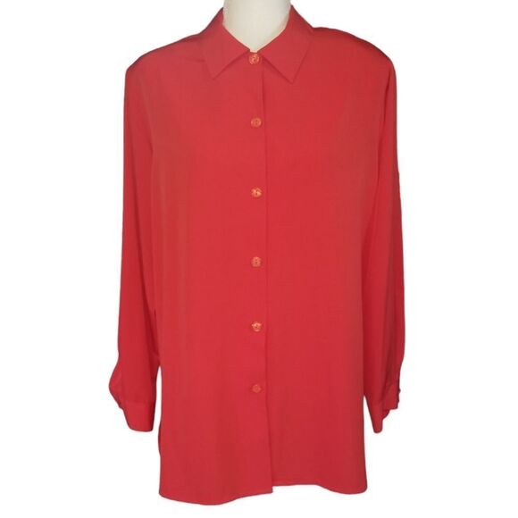 Impressions Blouse Long Sleeve Red Top Size 1X - Picture 1 of 7
